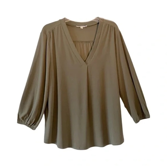 Two by Vince Camuto | Army Olive Green V-Neck Blouse Top, XXL - Picture 1 of 8